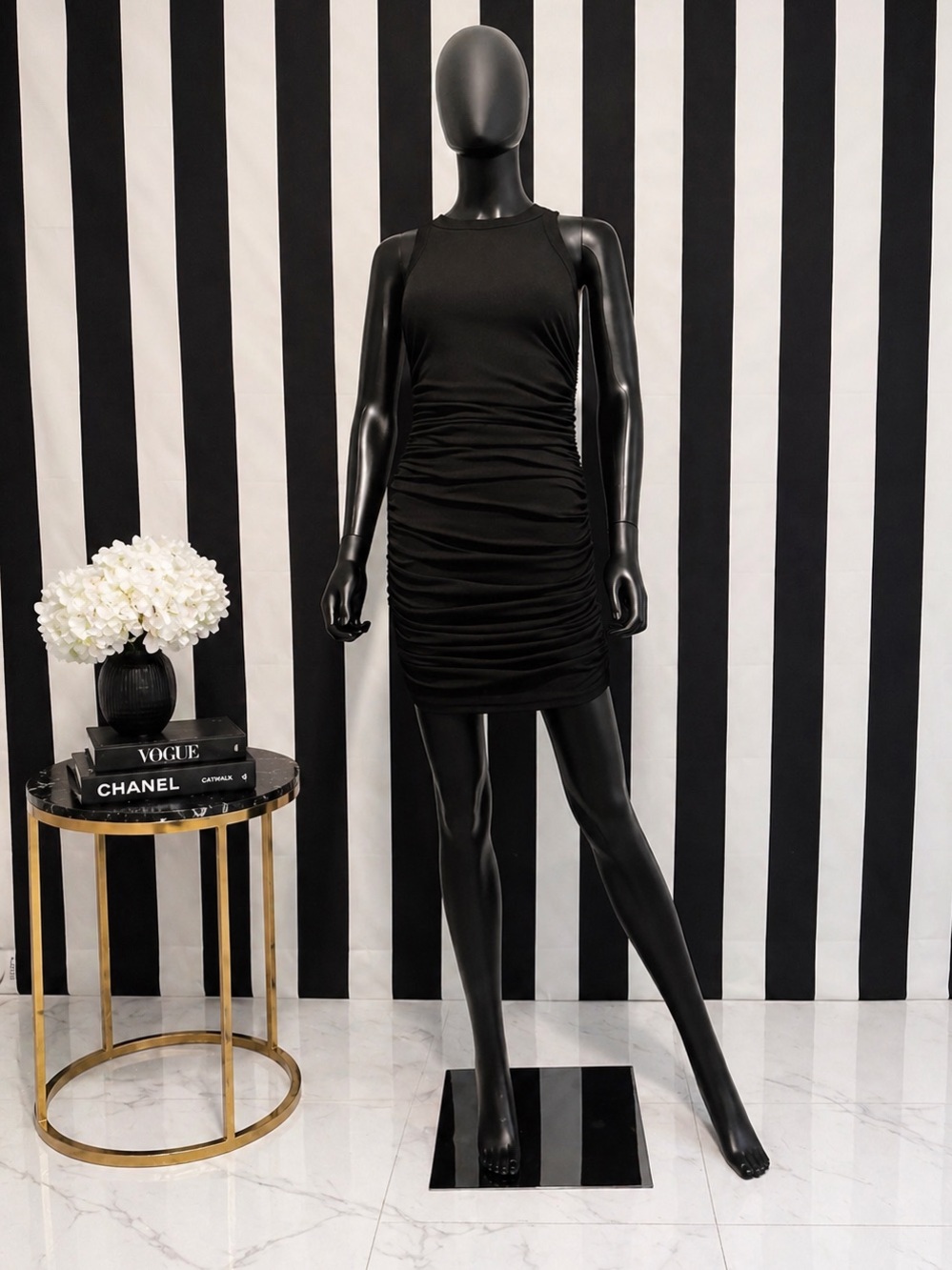 Black Ruched Tank Mini Dress